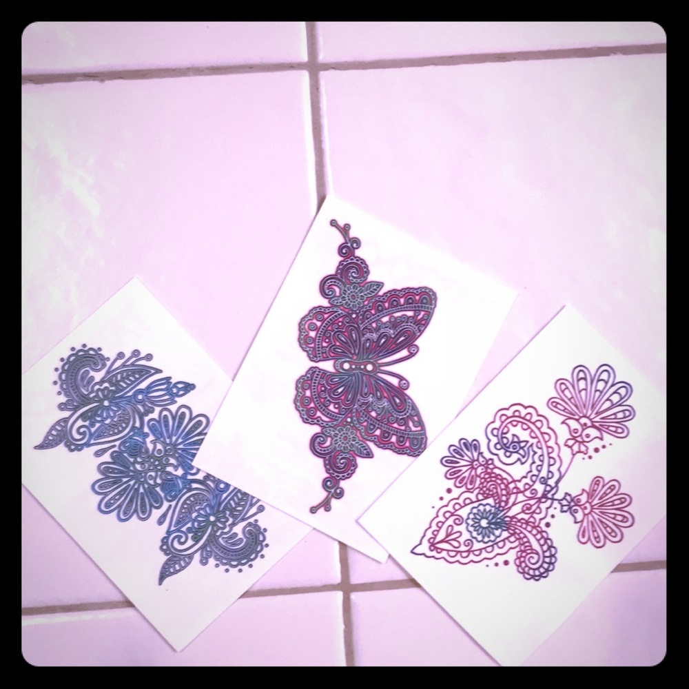 Set of 3 mendhi design temporary tattoos